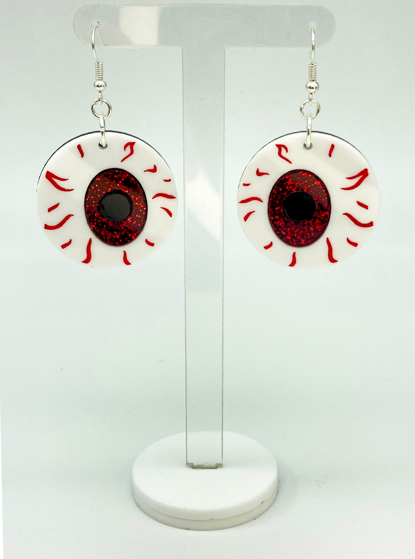 Medium Eyeball Earrings - Red Glitter image 1