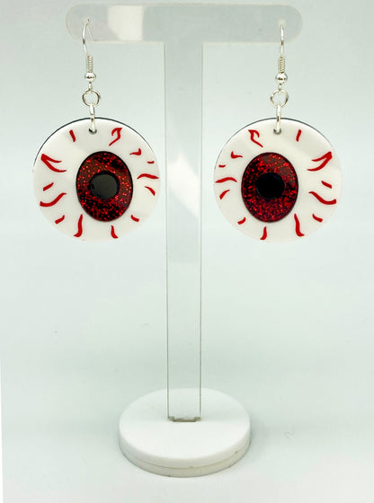 Medium Eyeball Earrings - Red Glitter image 1