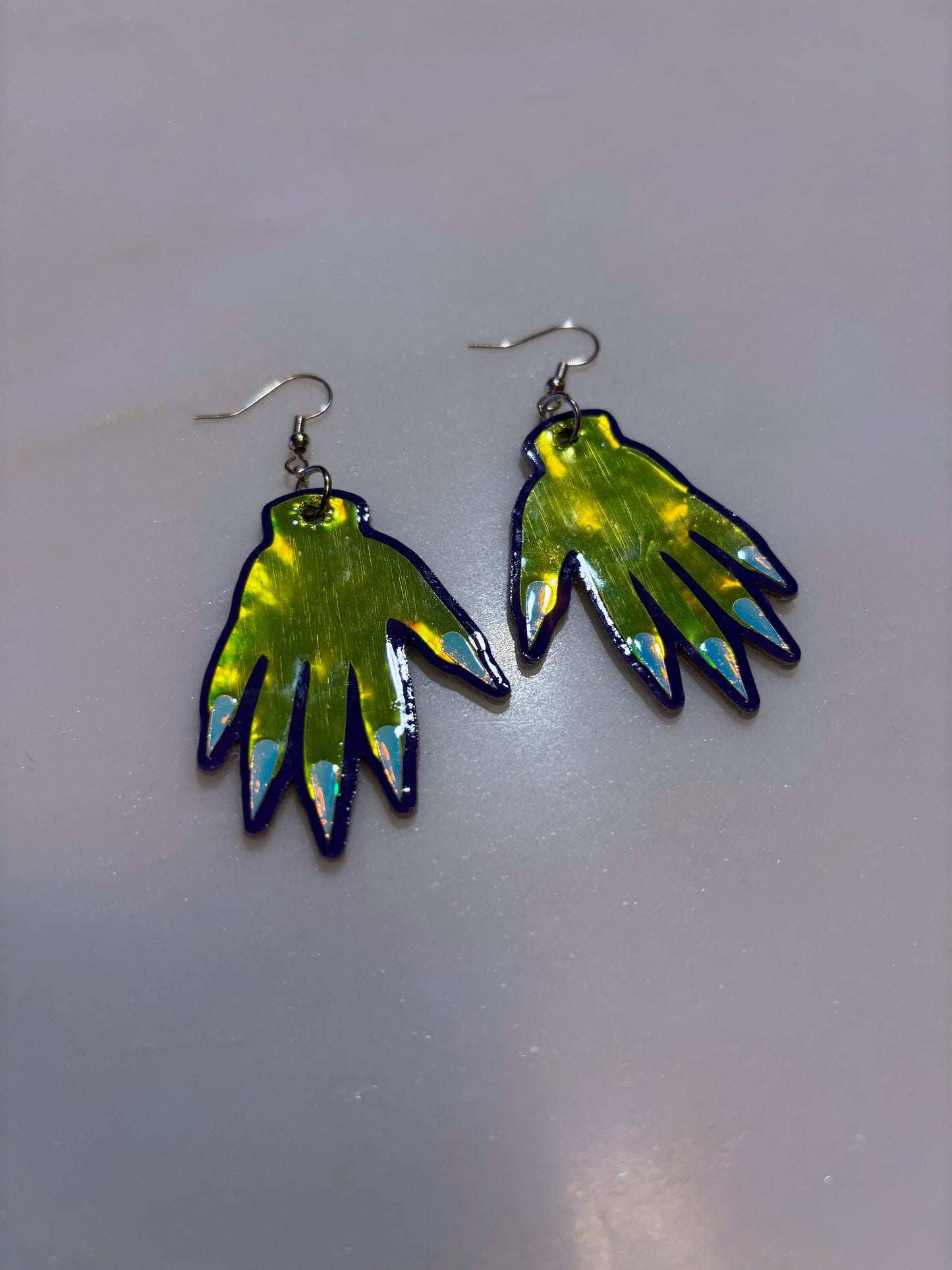 *Seconds* Sparkly Hand Earrings - Green Holo  & Purple image 3