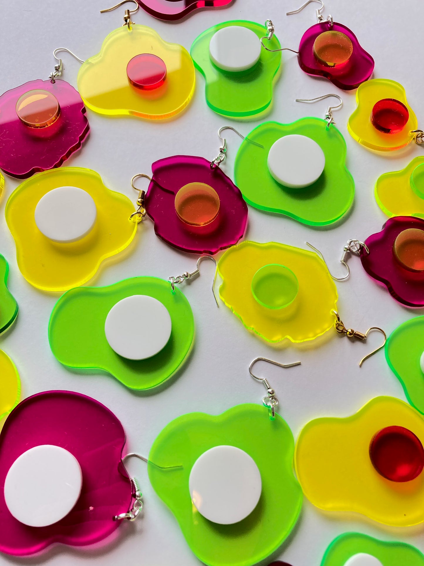 Neon Fluorescent Fried Egg Earrings - Big Yellow & White Eggs image 3