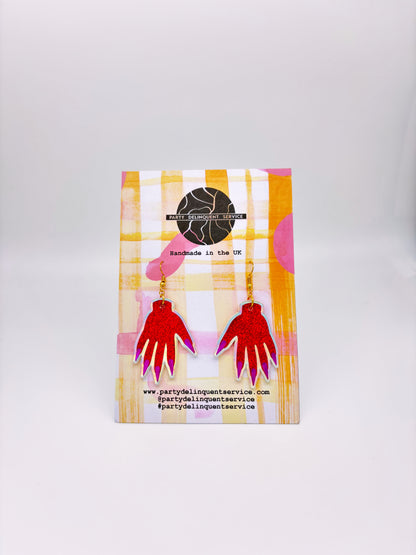 Sparkly Hand Earrings - Red Shimmer image 3