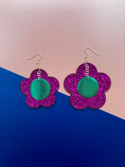 Disco Flower Magenta Medium Earrings image 5