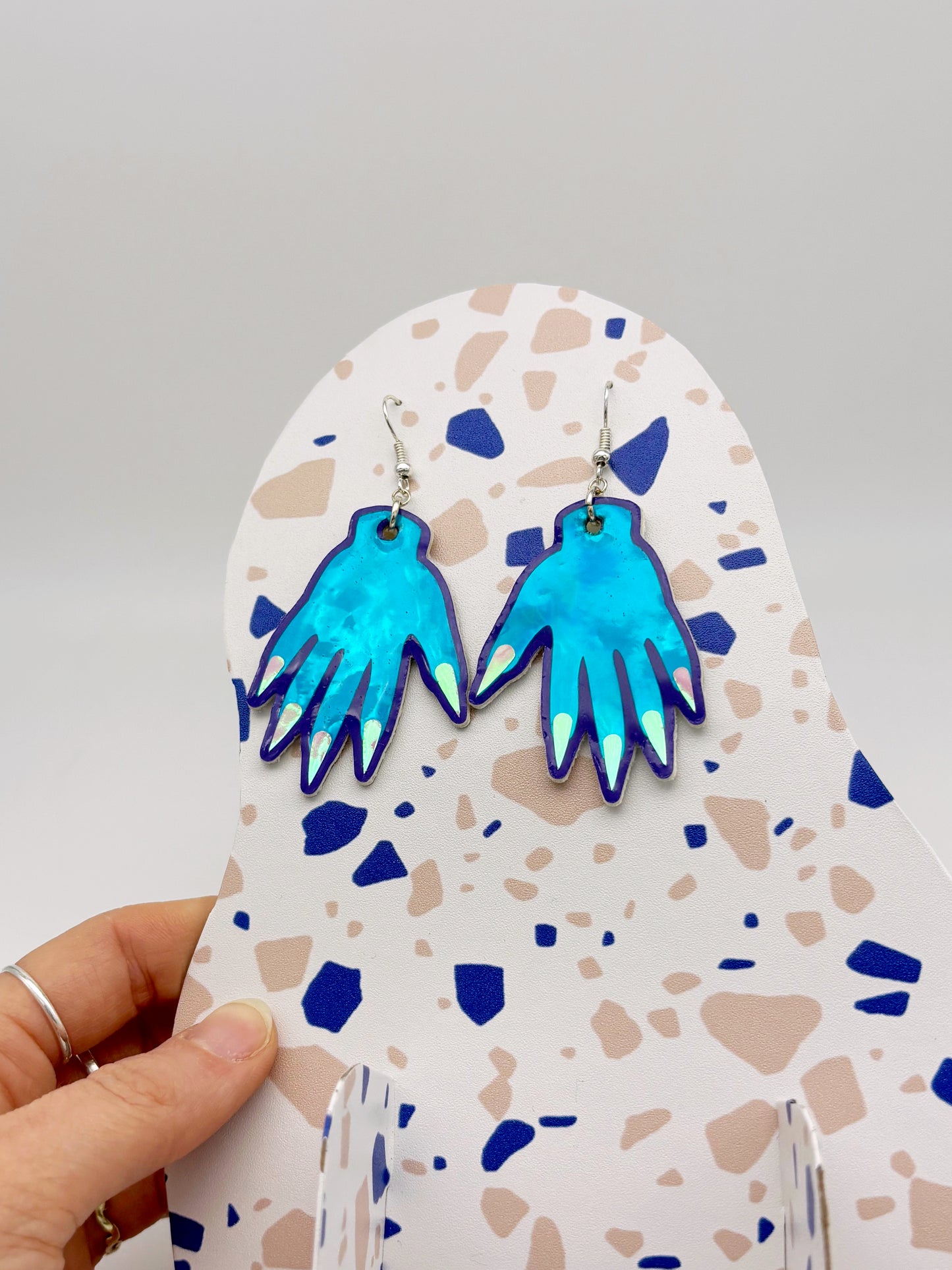 Sparkly Hand Earrings - Ocean Teal Holographic image 5