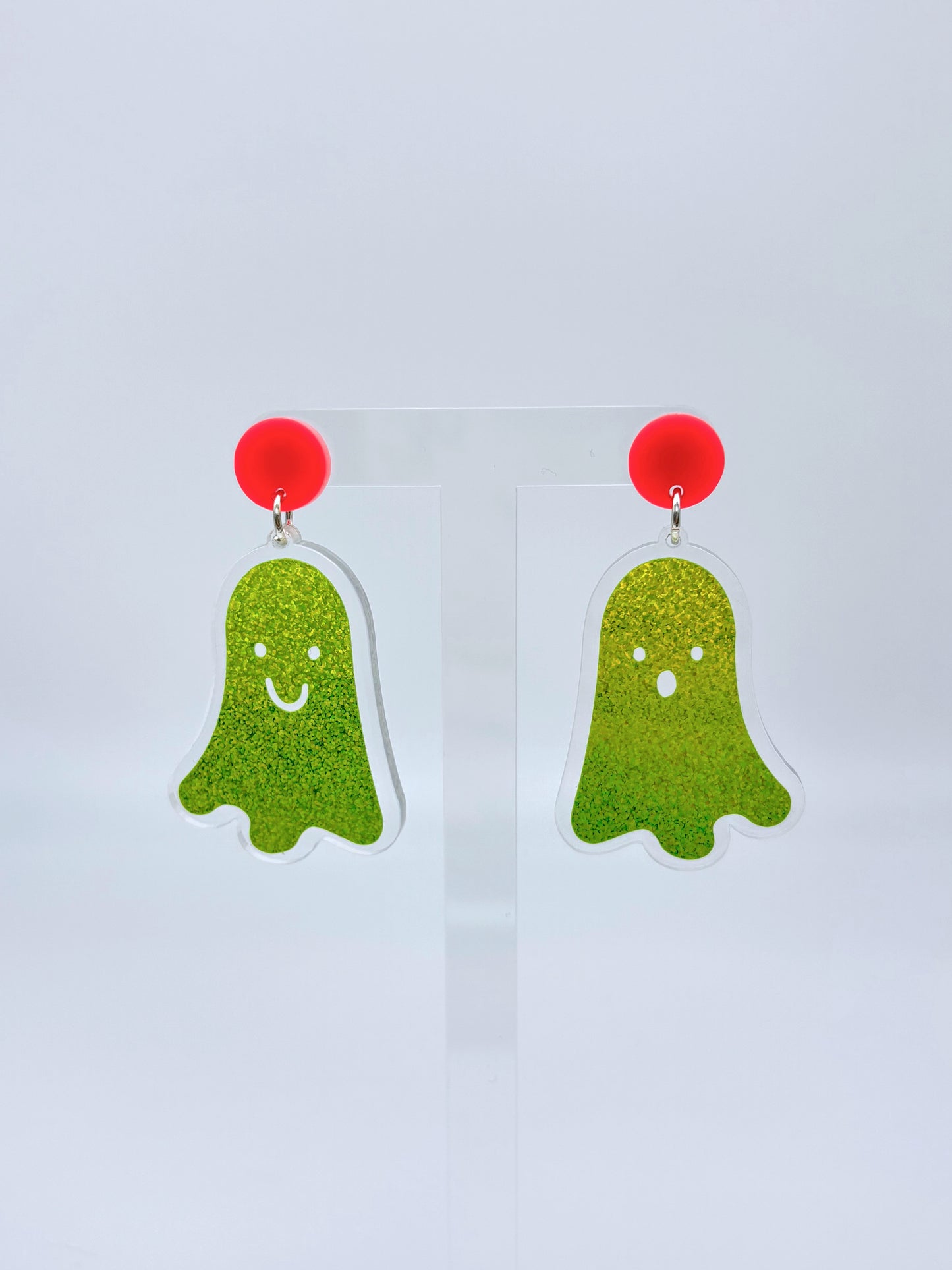 Holographic Ghost Earrings - Lime Green Shimmer image 1