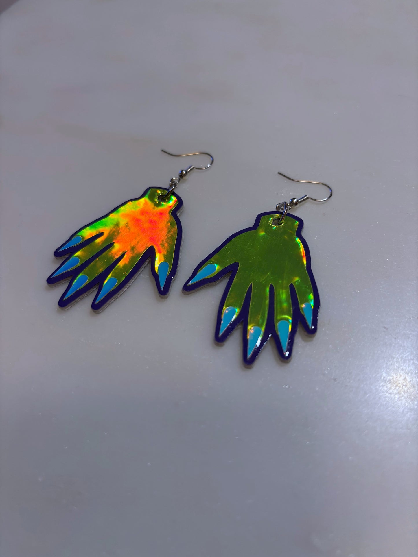 *Seconds* Sparkly Hand Earrings - Green Holo  & Purple image 1