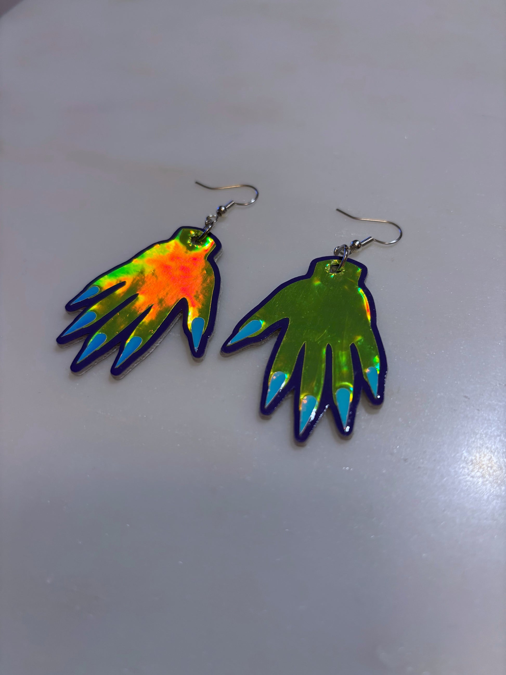*Seconds* Sparkly Hand Earrings - Green Holo  & Purple image 1