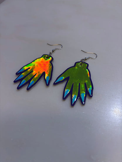 *Seconds* Sparkly Hand Earrings - Green Holo  & Purple image 1