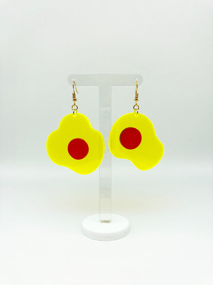 Neon Fluorescent Fried Egg Earrings - Big Yellow & Pink Eggs image 4