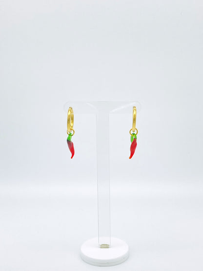 Clicker Hoop Chilli Earrings - Gold Plated image 1