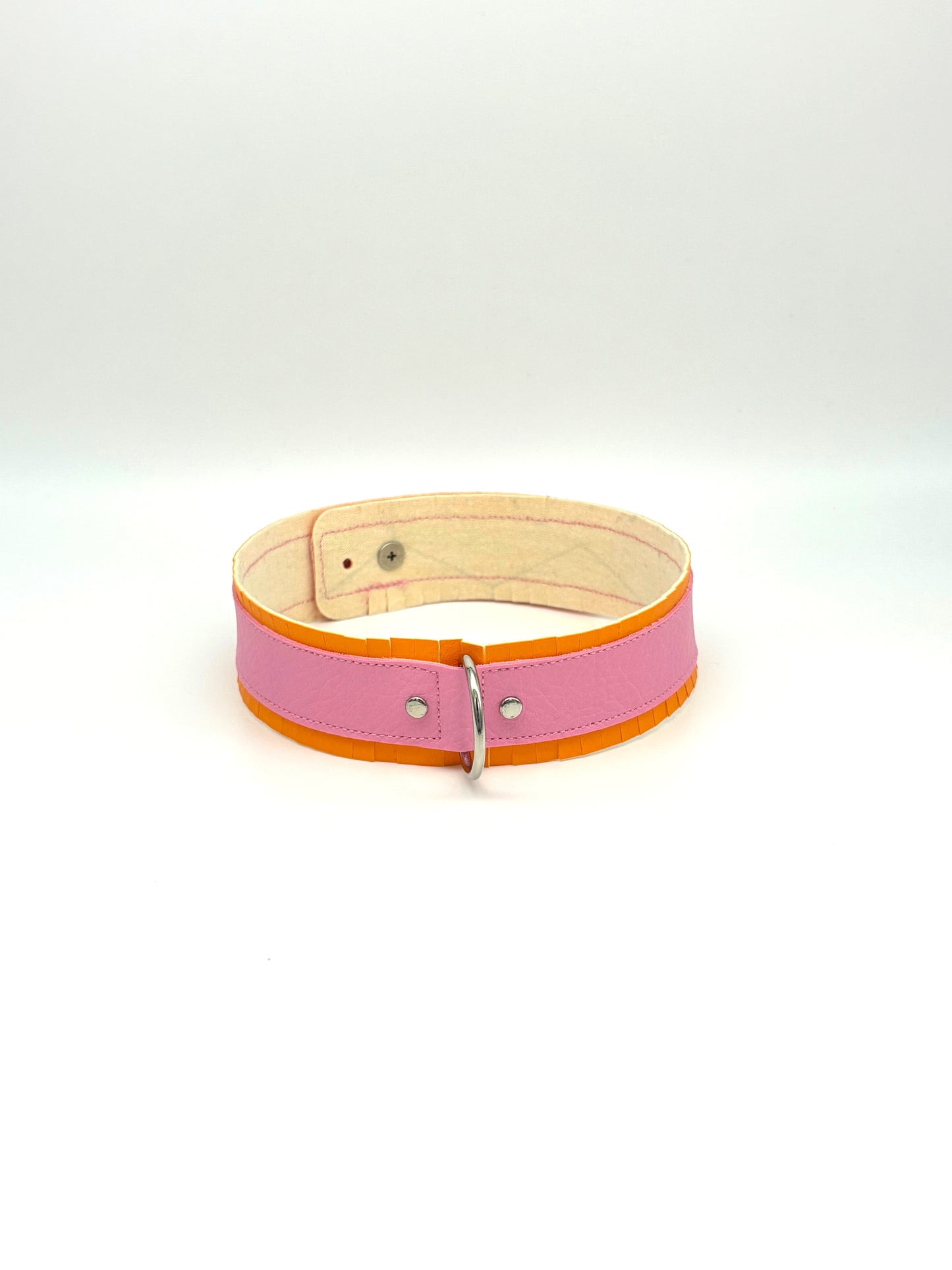 Fringed PVC choker - Orange & Baby Pink image 2