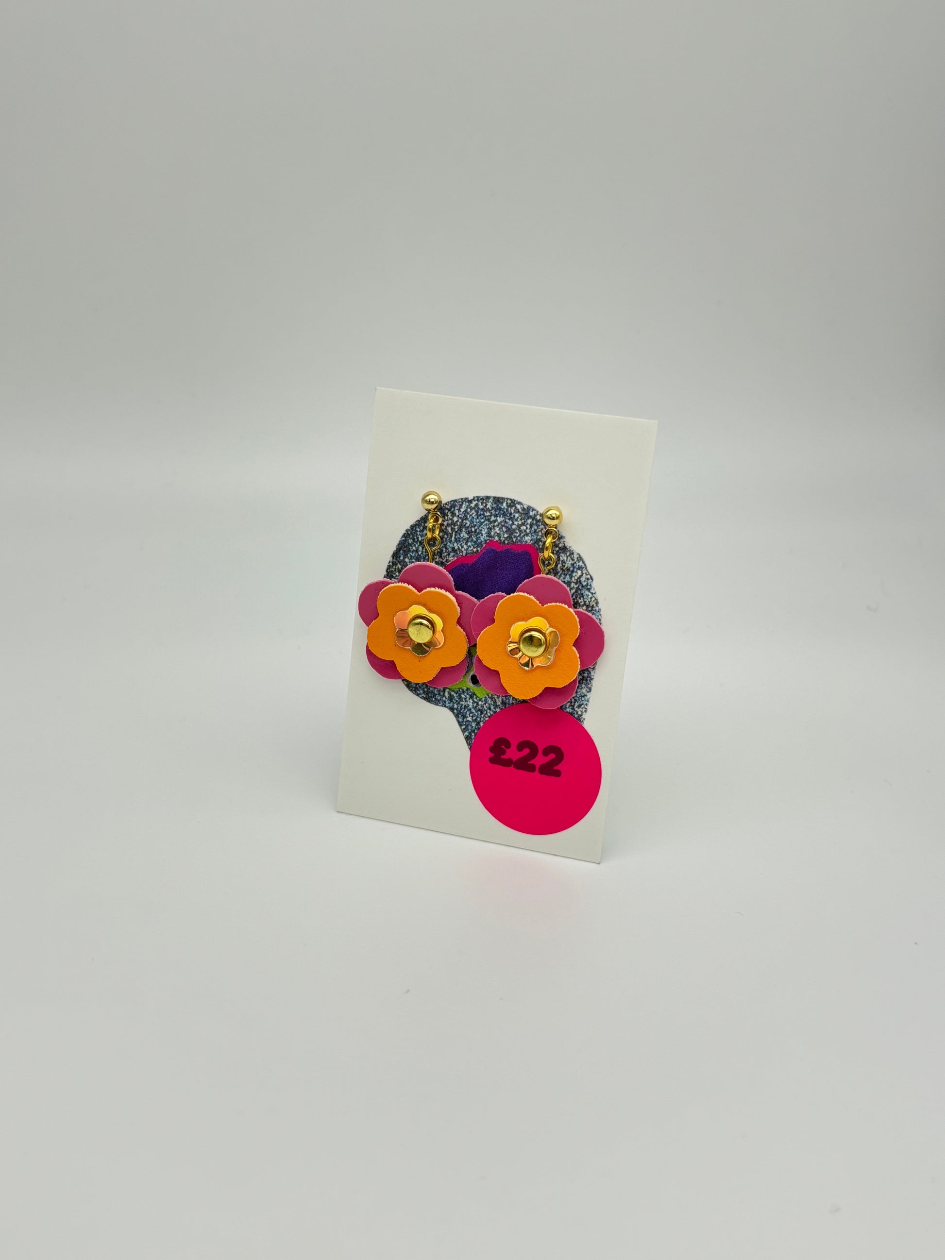 Mini Punk Flower Earrings - Pink & Orange image 2