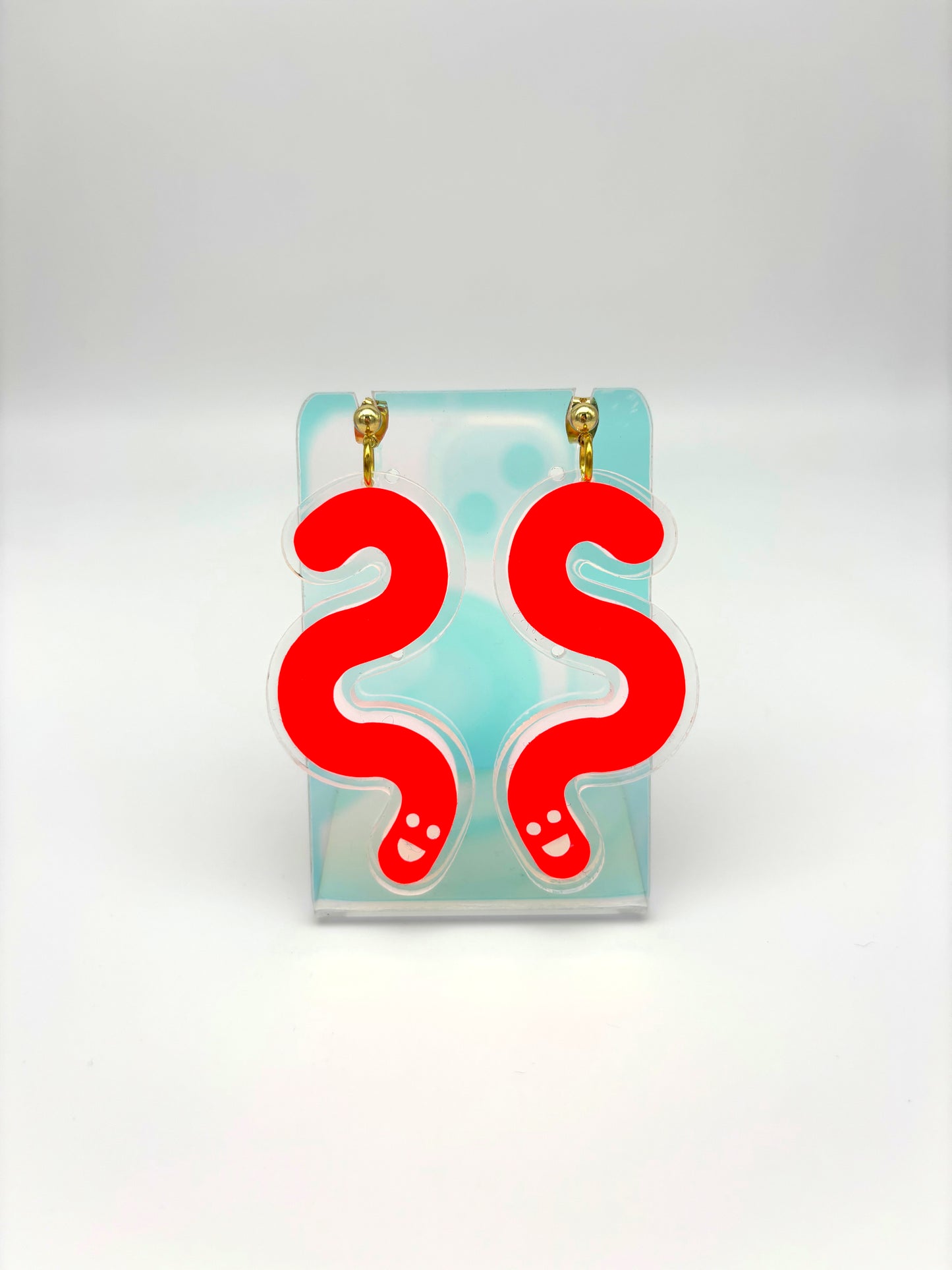 Acrylic & Vinyl Worm Earrings - Orange image 1