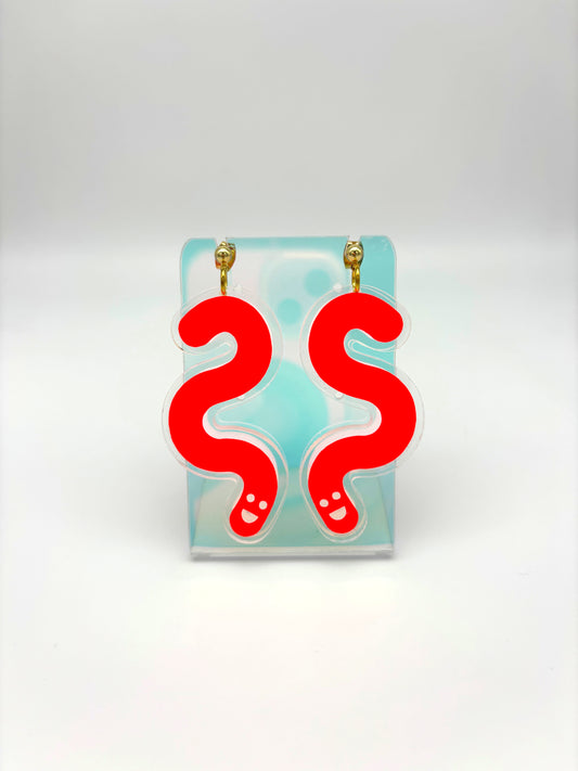 Acrylic & Vinyl Worm Earrings - Orange image 1