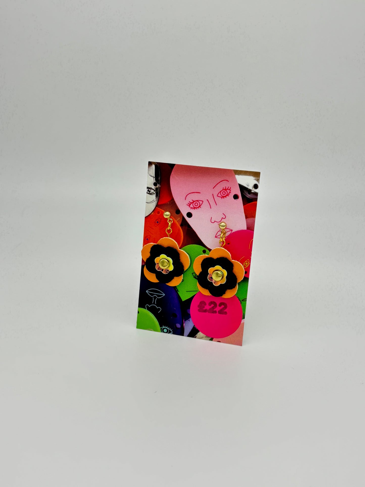 Mini Punk Flower Earrings - Orange & Black image 3
