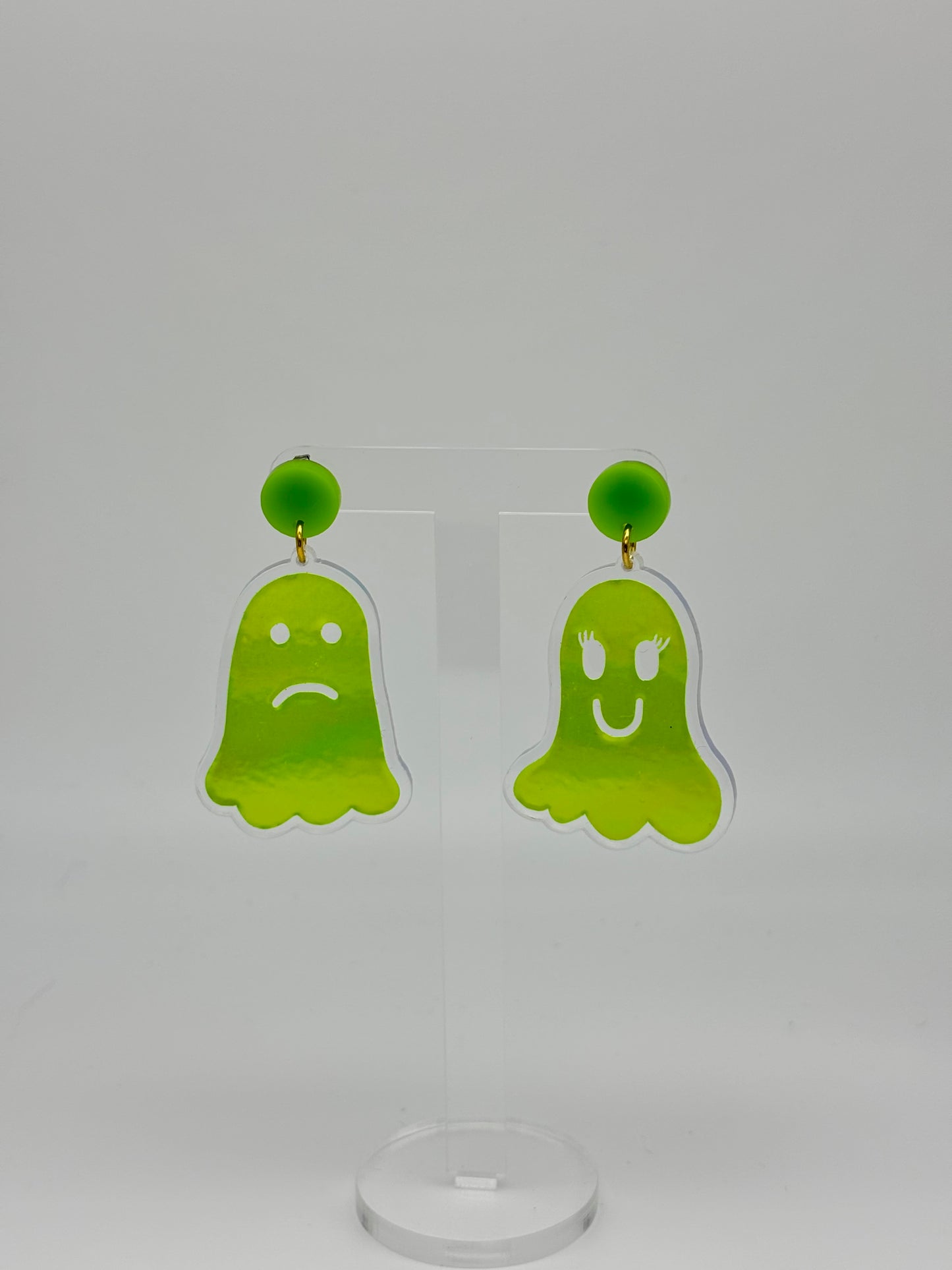 Holographic Ghost Earrings - Double Lime Green image 4
