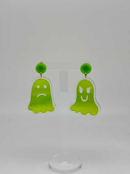 Holographic Ghost Earrings - Double Lime Green image 4