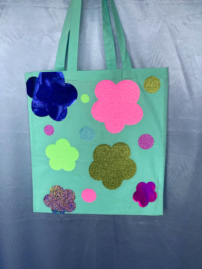 Disco Glitter Flower Teal Tote Bag image 0
