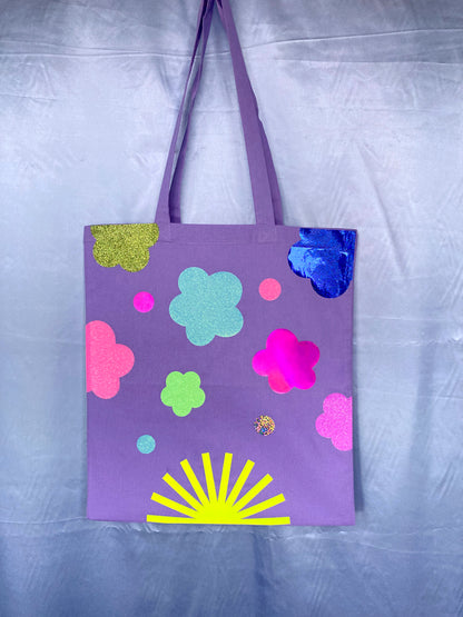 Disco Glitter Flower Lavender Tote Bag image 0
