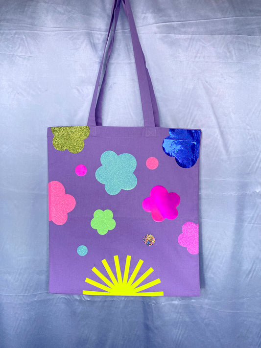 Disco Glitter Flower Lavender Tote Bag image 0