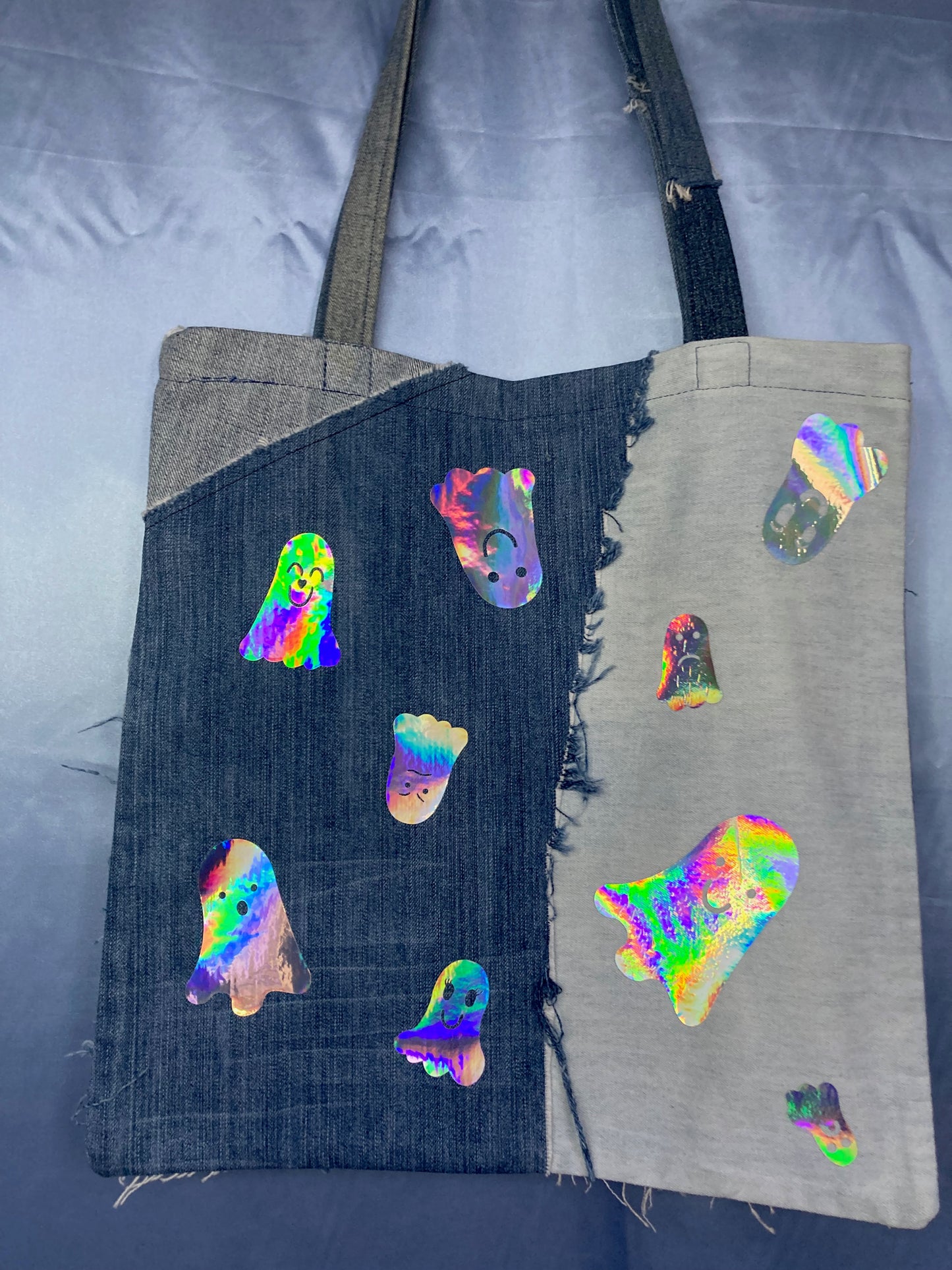 Denim Patchwork Ghost Tote Bag image 5