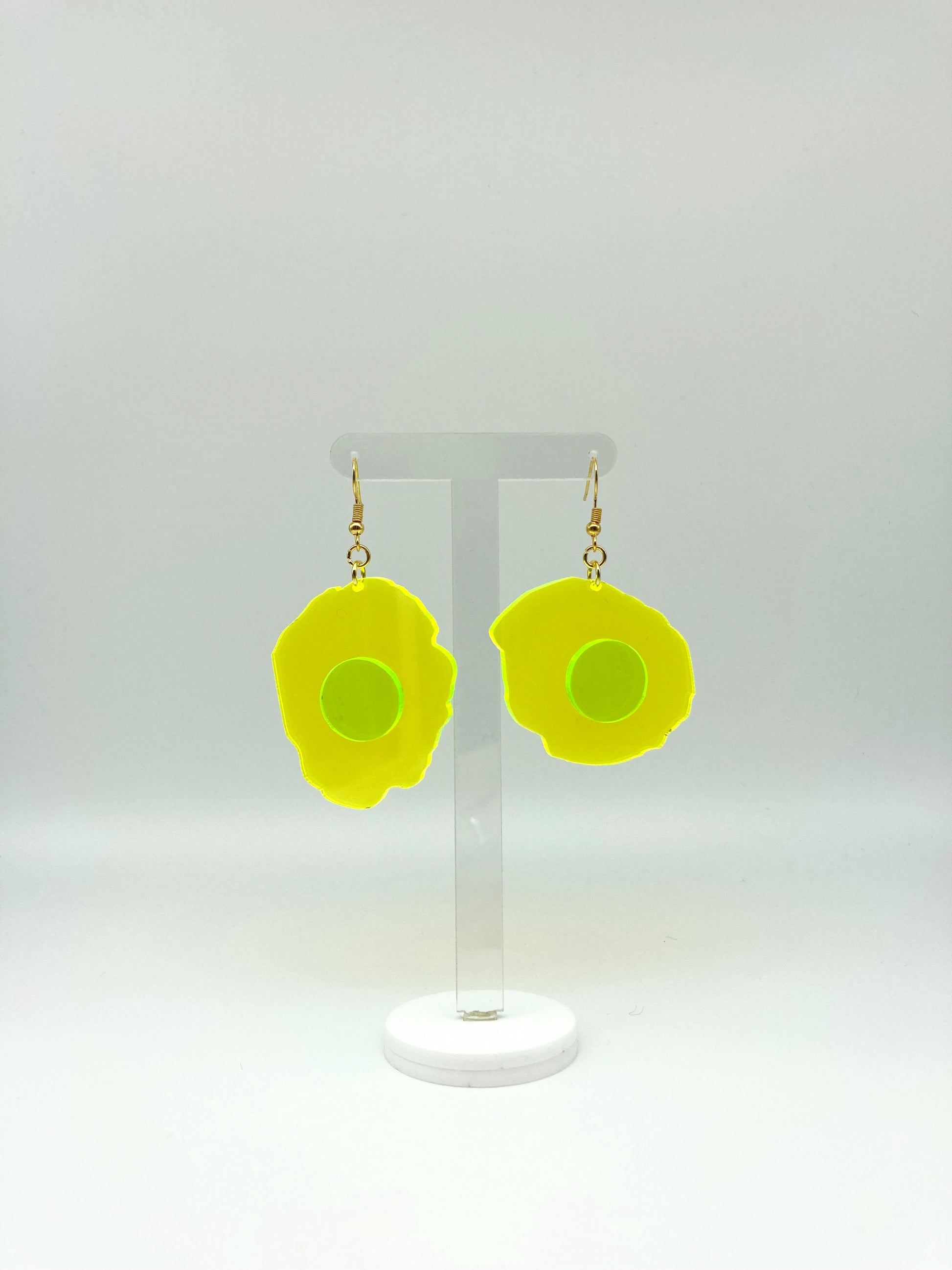 Neon Fluorescent Fried Egg Earrings - Big Yellow Wiggly Eggs image 6