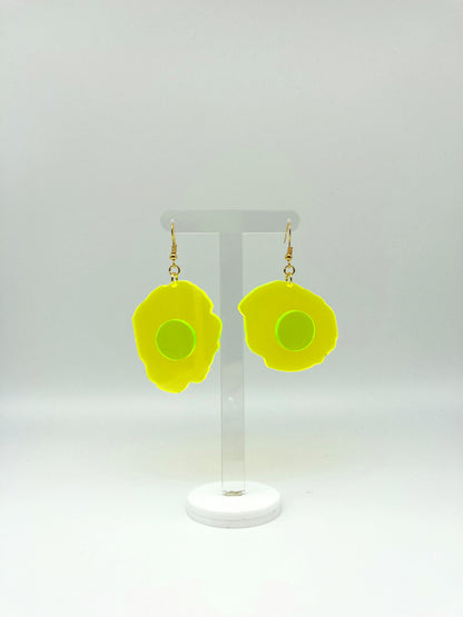 Neon Fluorescent Fried Egg Earrings - Big Yellow Wiggly Eggs image 6