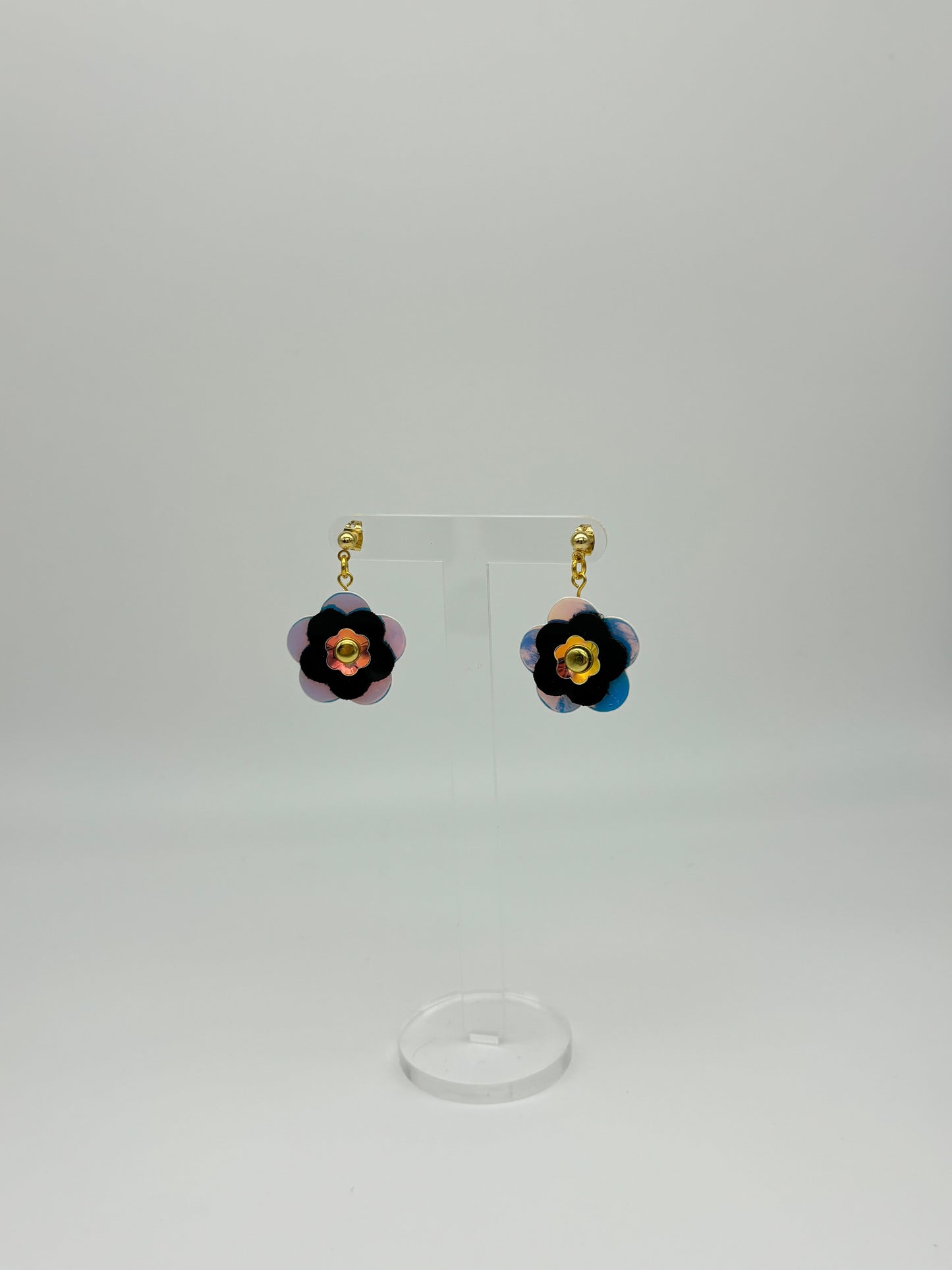 Mini Punk Flower Earrings - Iridescent & Black image 5