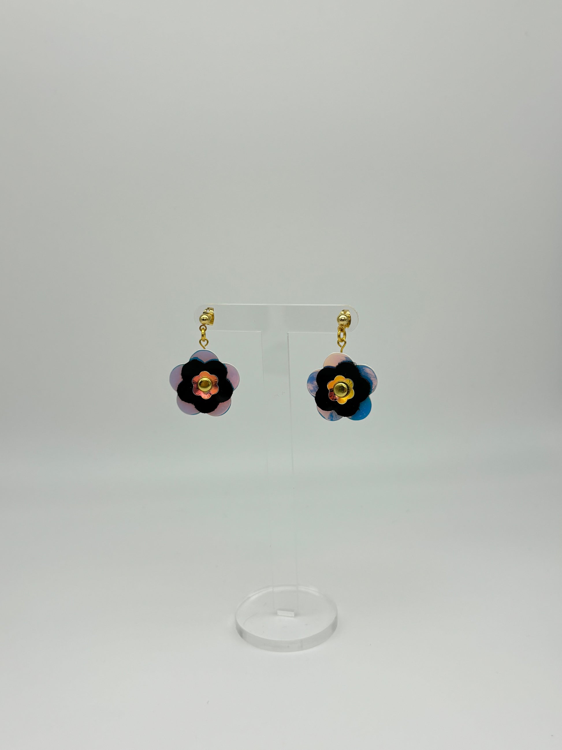 Mini Punk Flower Earrings - Iridescent & Black image 5