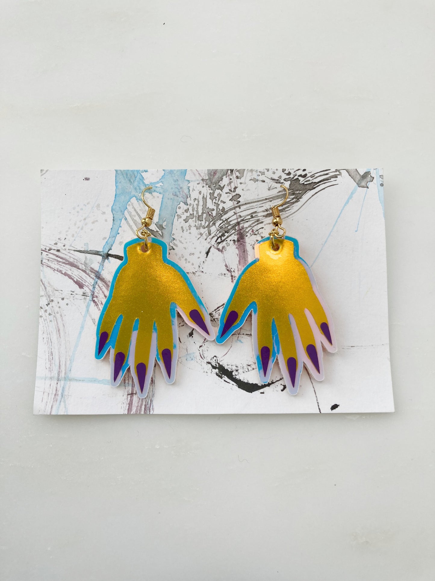 Sparkly Hand Earrings - Yellow Shimmer image 0