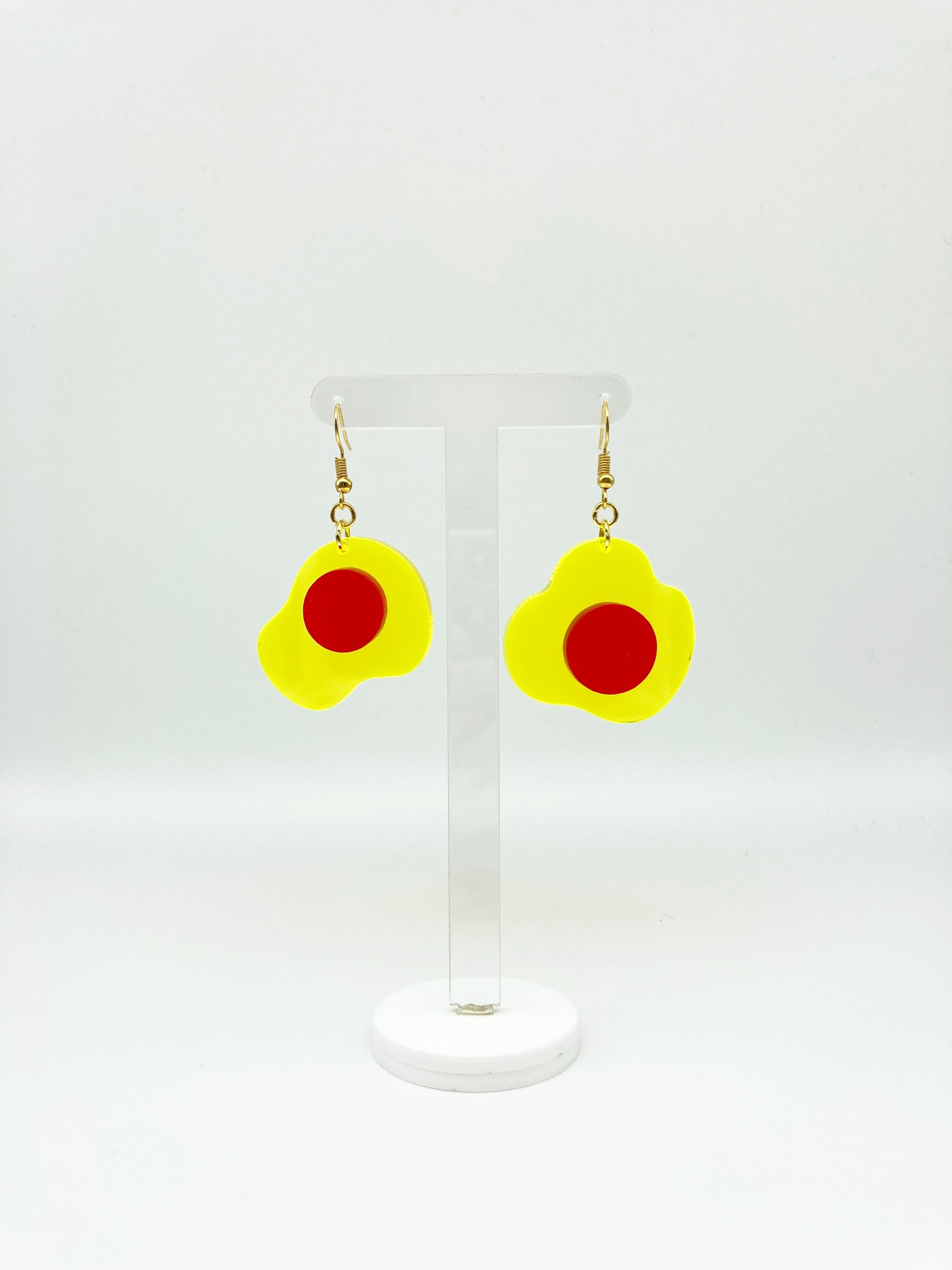 Neon Fluorescent Fried Egg Earrings - Mini Yellow & Pink Eggs image 2