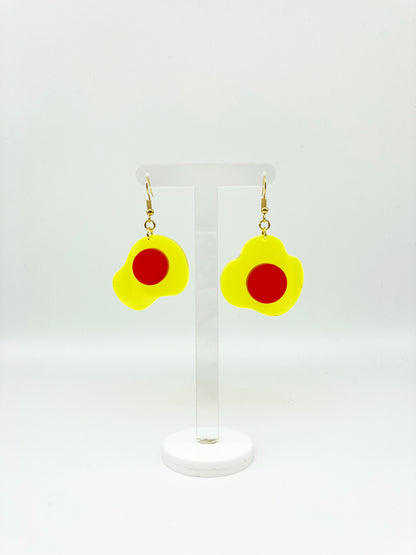 Neon Fluorescent Fried Egg Earrings - Mini Yellow & Pink Eggs image 2