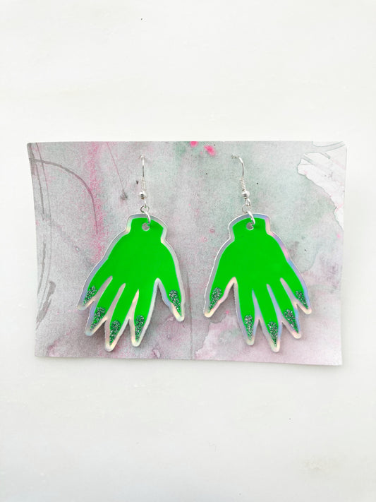 *Seconds* Sparkly Hand Earrings - Fluro Green image 0