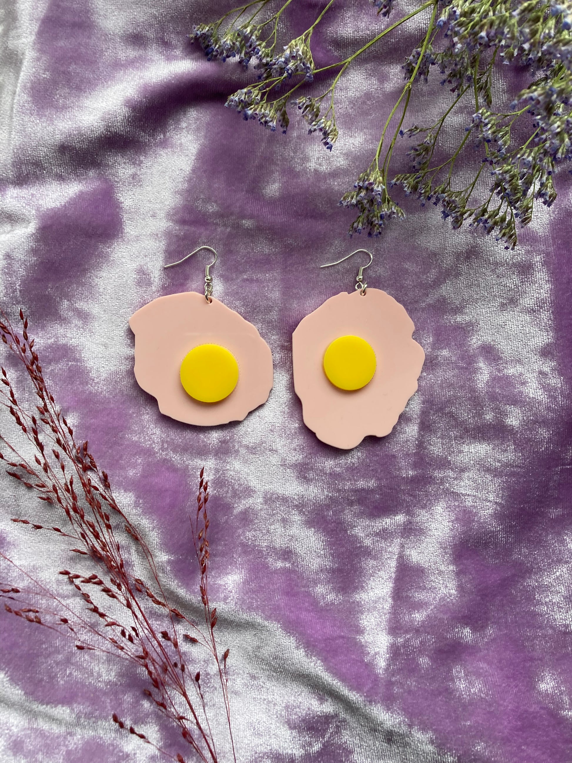 Pink Realism Fried Egg Earrings image 5