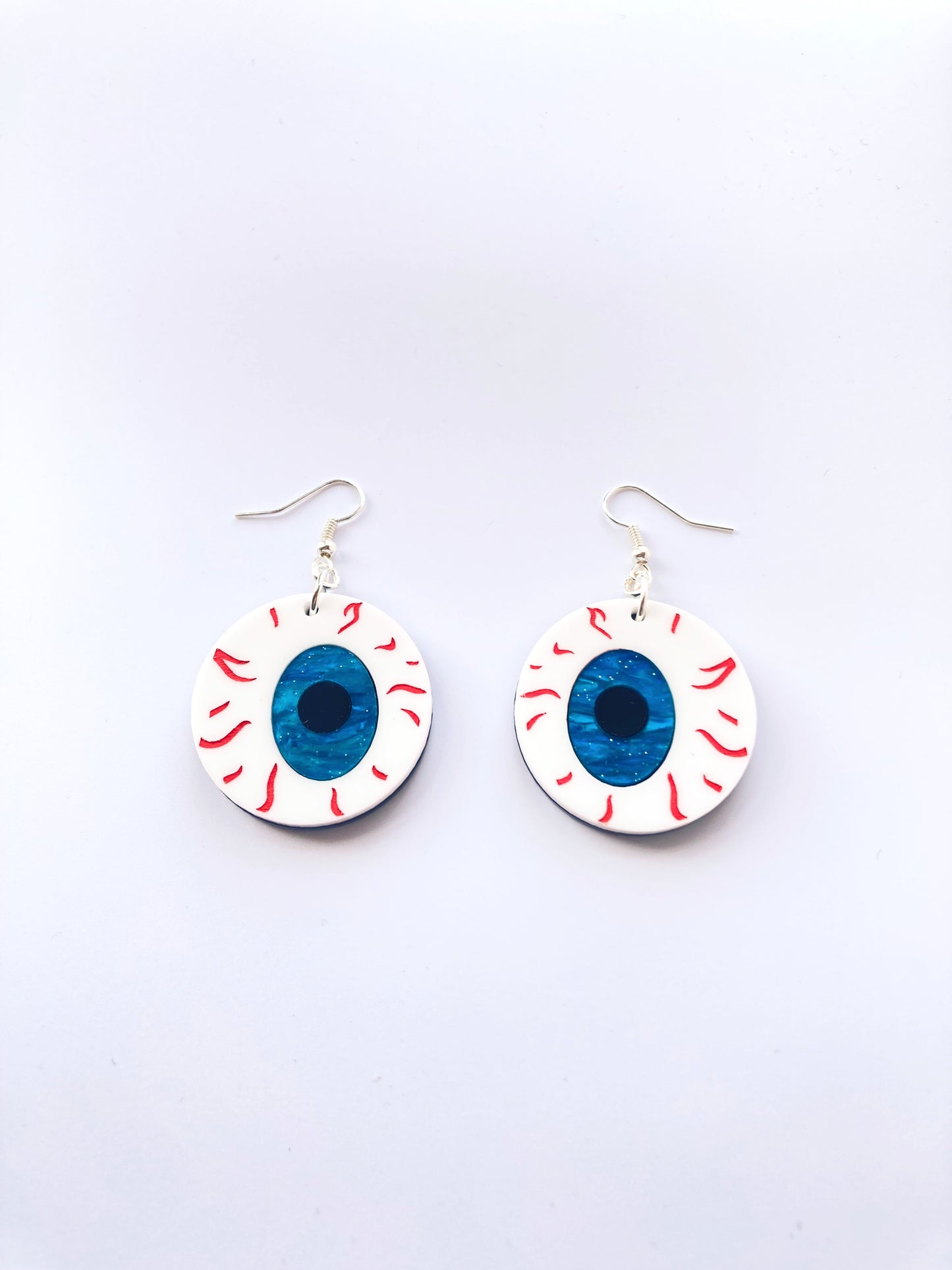 Eyeball Earrings Medium - Blue Shimmer Marble image 2