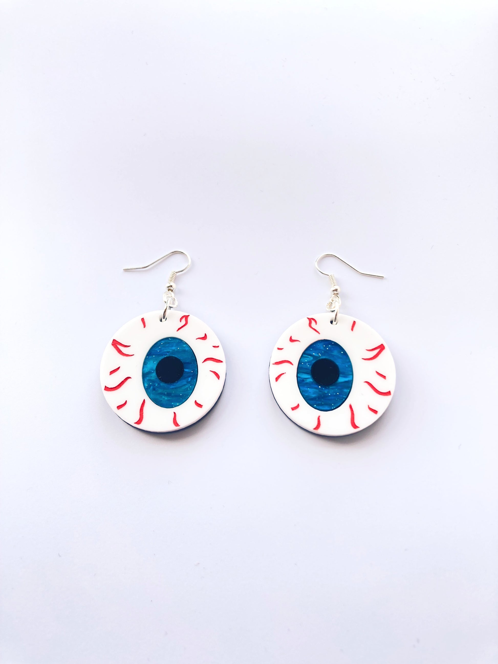 Eyeball Earrings Medium - Blue Shimmer Marble image 2