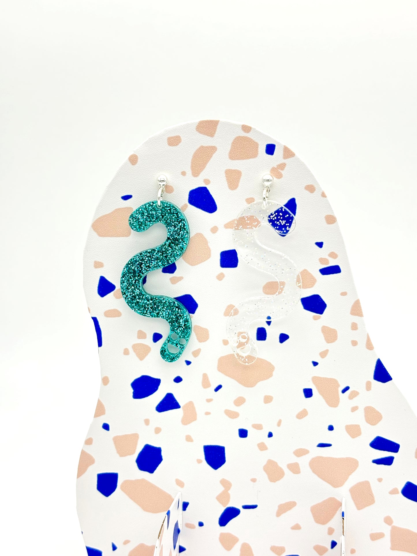 Glitter Worm Contrast Earrings - Teal & Clear Holo Glitter image 0