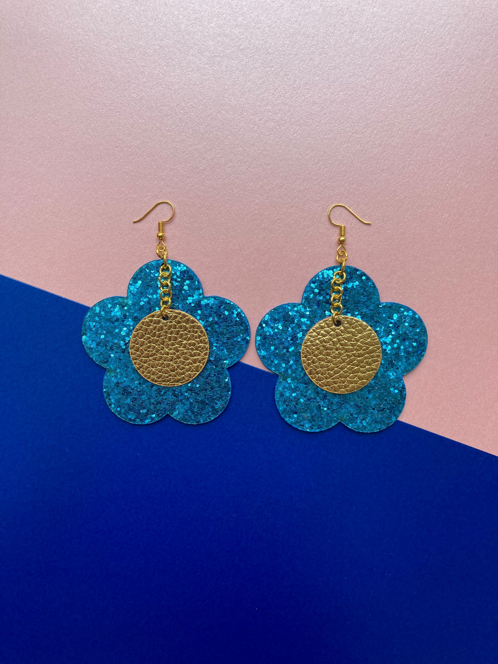 Disco Flower Turquoise Large Statement Earrings image 4
