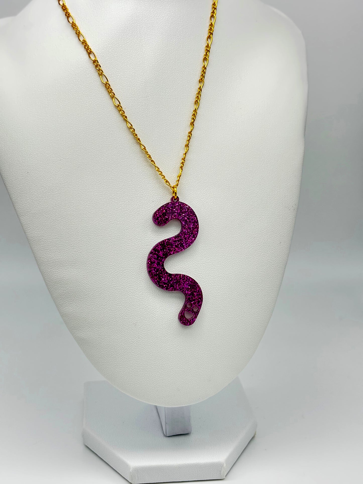 Wormie Necklace - Magenta Glitter image 0