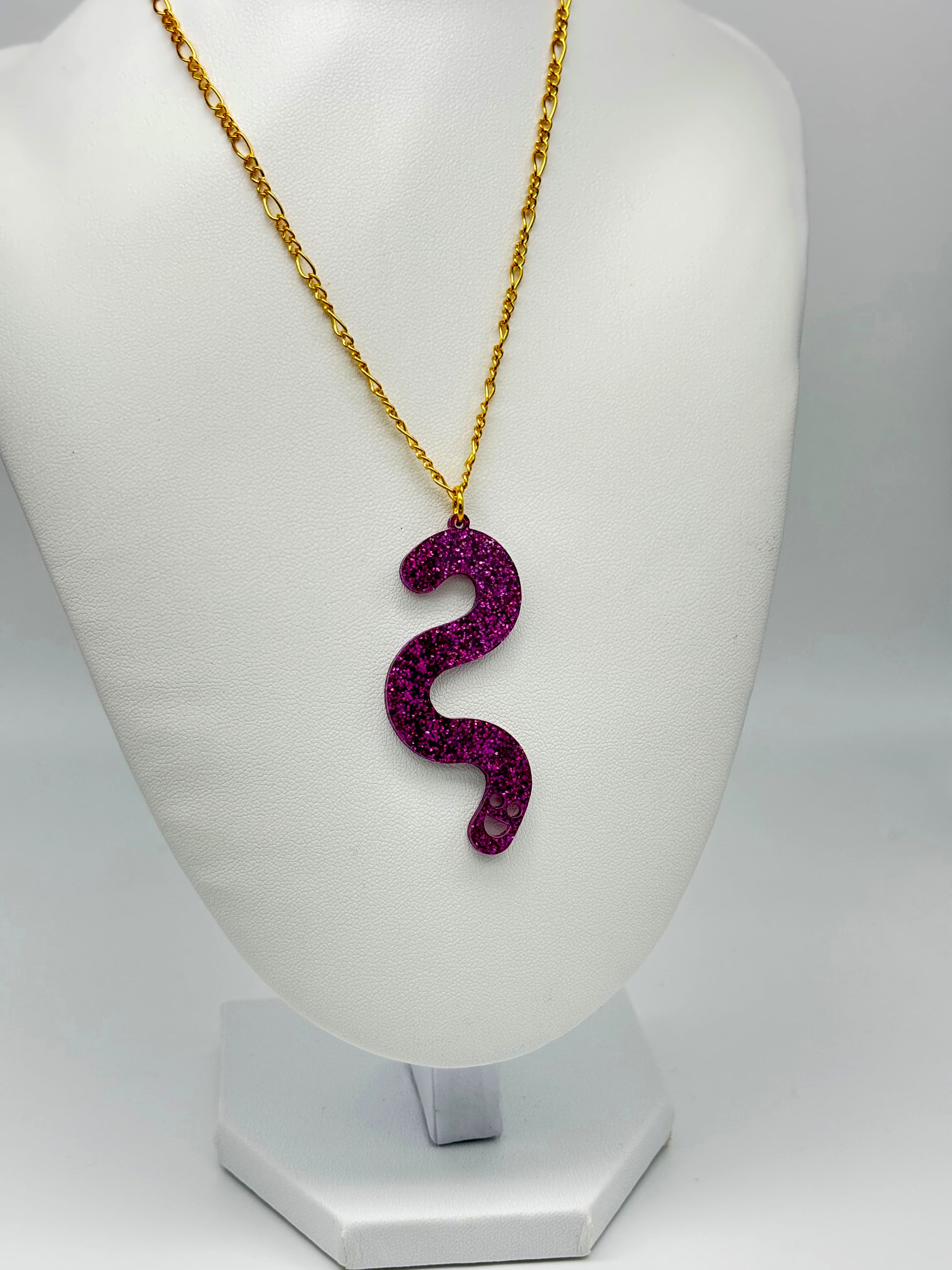 Wormie Necklace - Magenta Glitter image 0