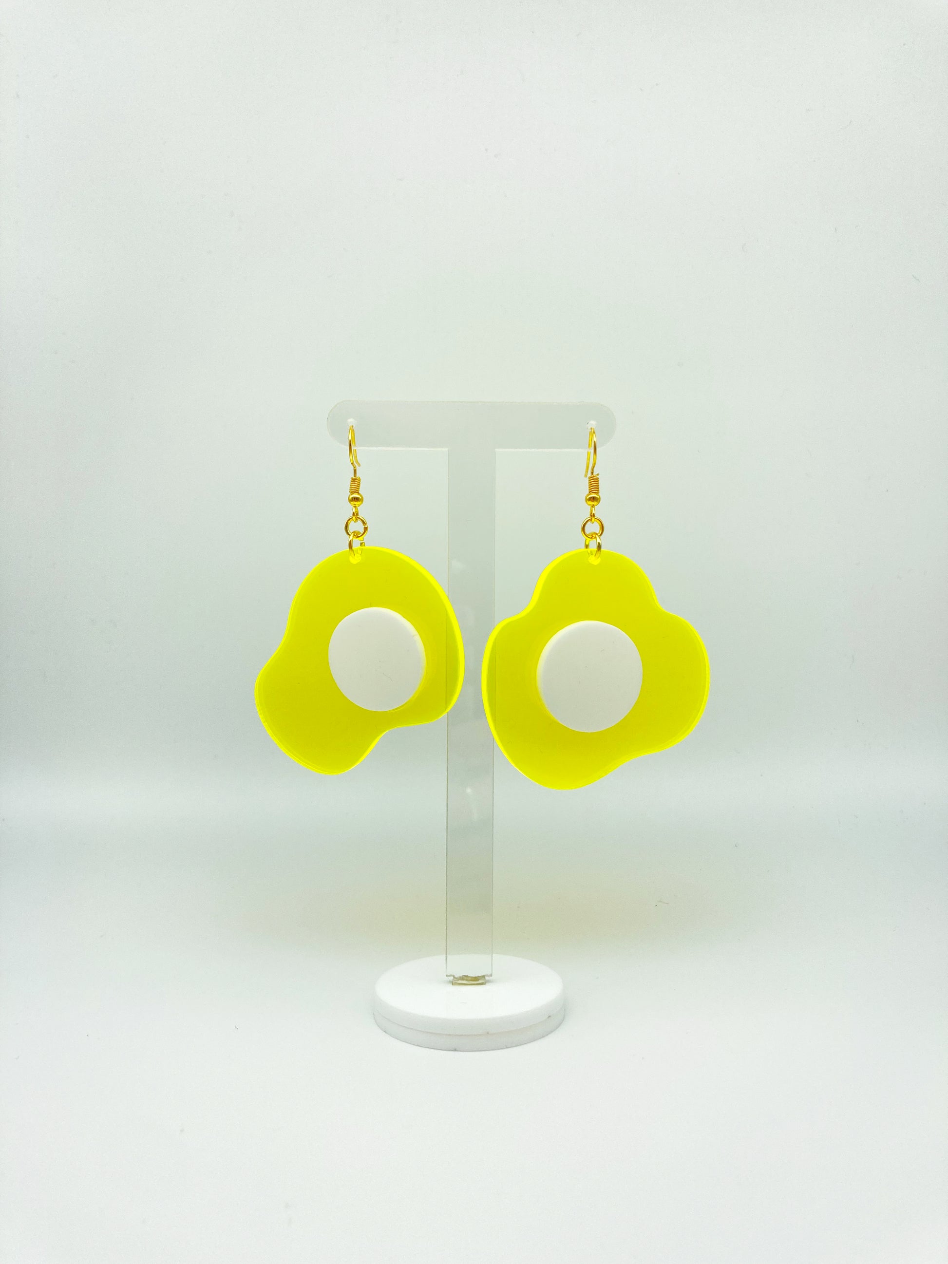 Neon Fluorescent Fried Egg Earrings - Big Yellow & White Eggs image 6