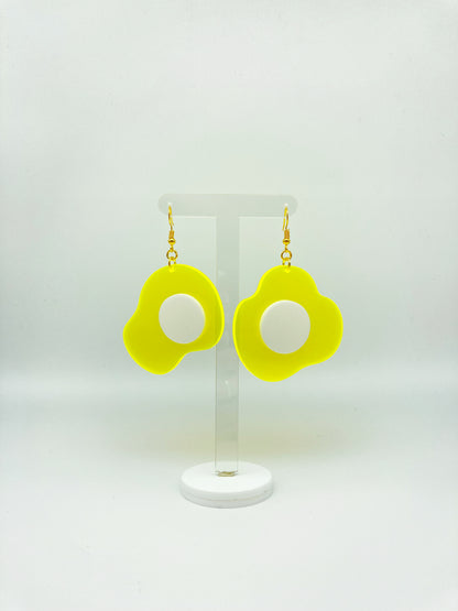 Neon Fluorescent Fried Egg Earrings - Big Yellow & White Eggs image 6