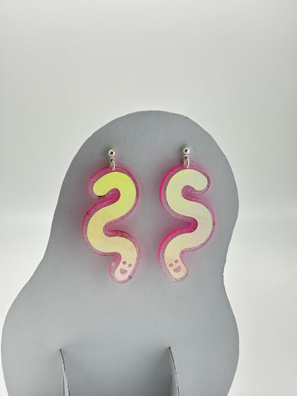 Glitter & Vinyl Worm Ball Stud Dangle Earrings - Peachy Opal image 11