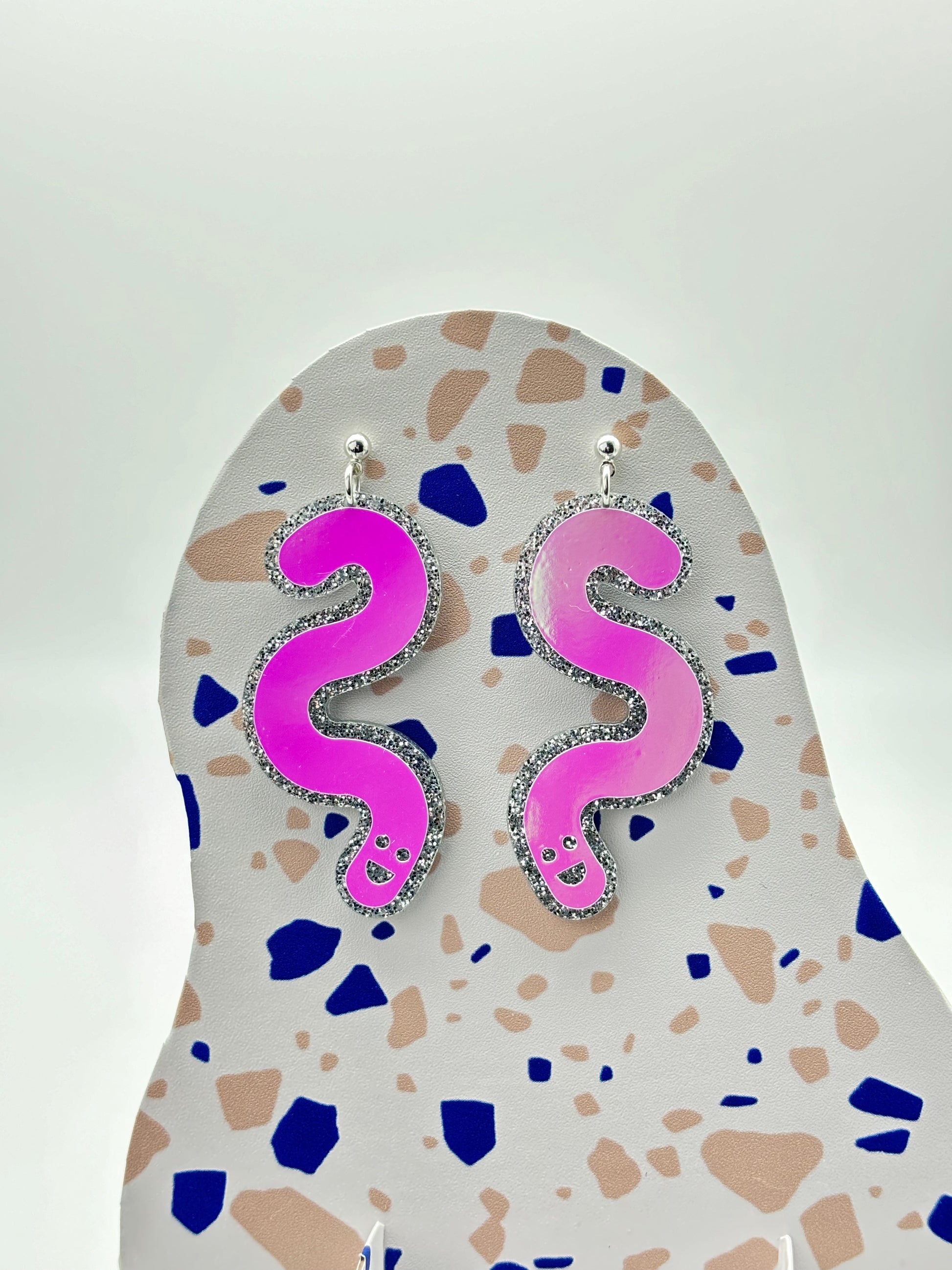 Glitter & Vinyl Worm Ball Stud Dangle Earrings - Candy Aurora image 5