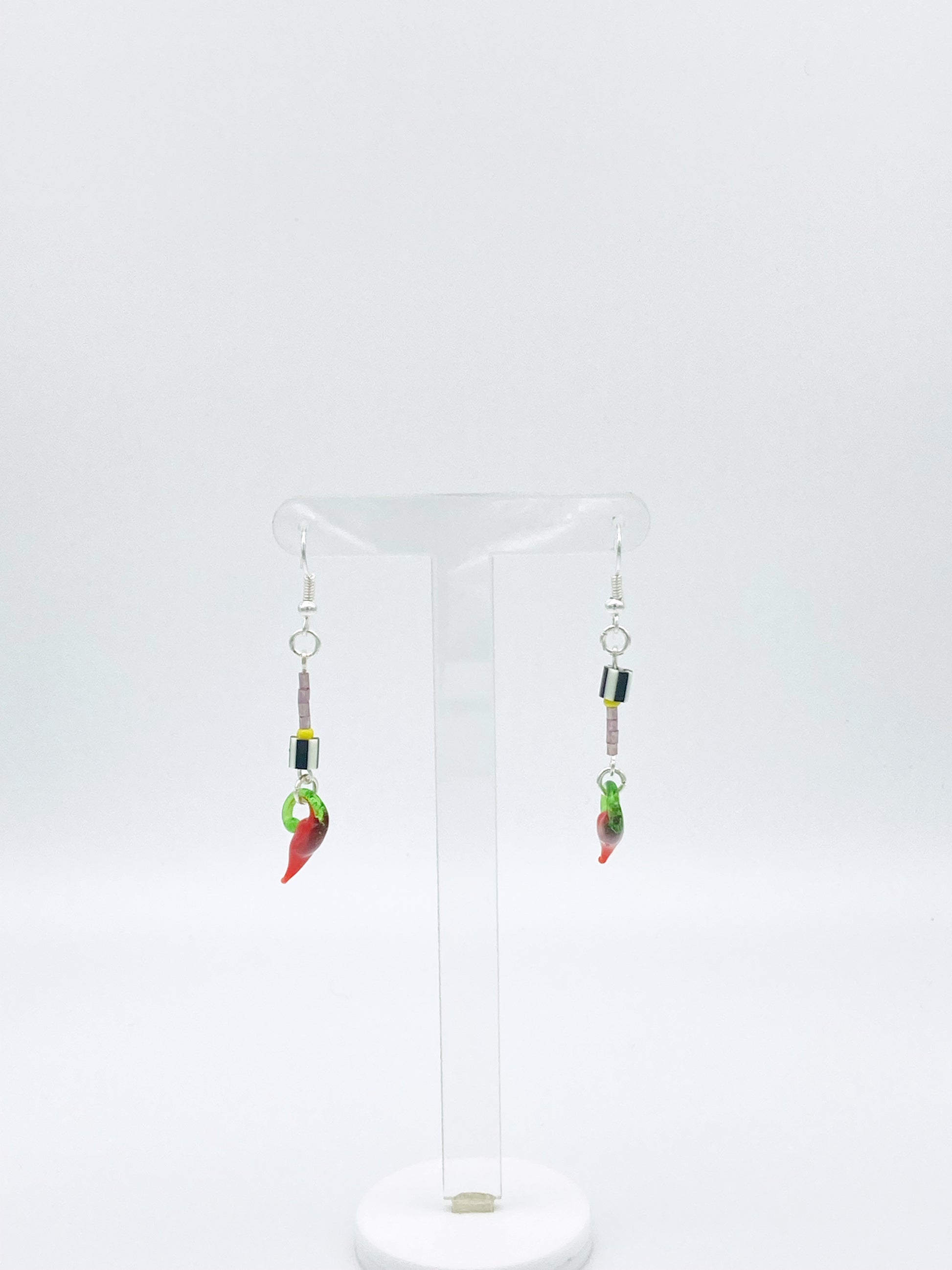 Abstract Chilli stripe b&w dangle earrings image 6