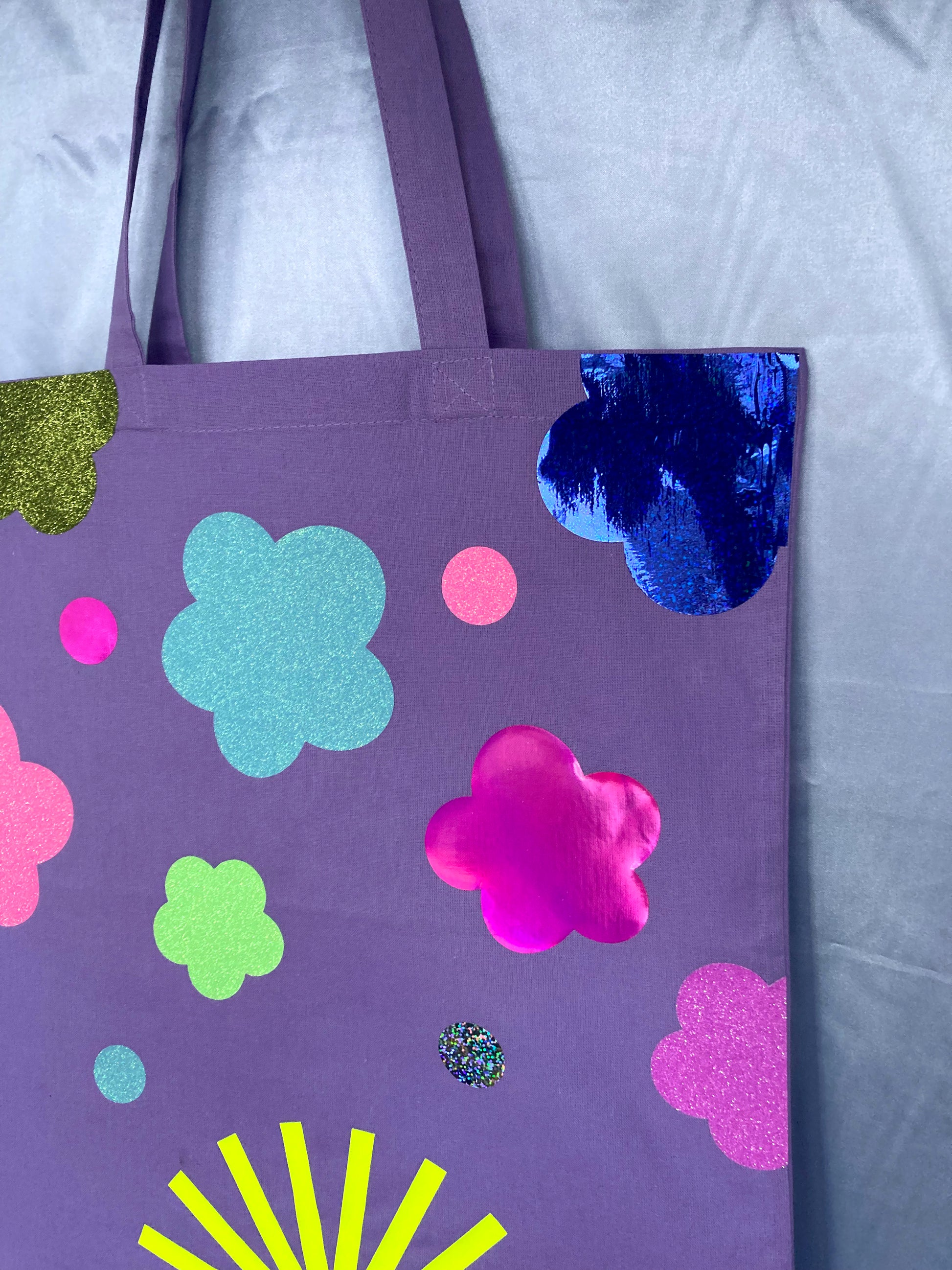 Disco Glitter Flower Lavender Tote Bag image 3