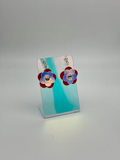 Mini Punk Flower Earrings - Red & Iridescent image 4
