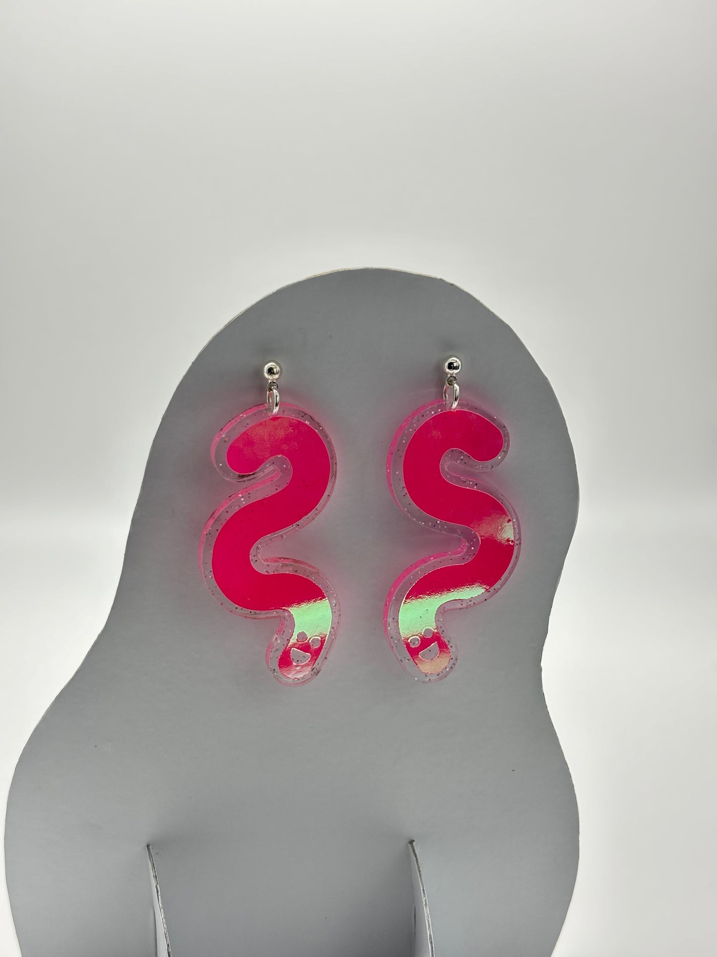 Glitter & Vinyl Worm Ball Stud Dangle Earrings - Peachy Opal image 6