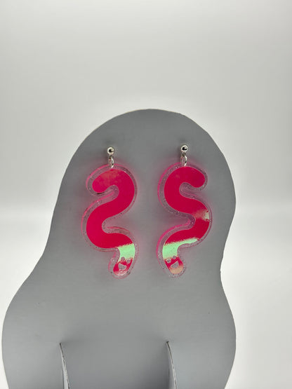 Glitter & Vinyl Worm Ball Stud Dangle Earrings - Peachy Opal image 6