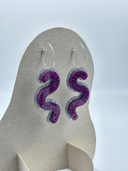 Double Sided Glitter Acrylic Worm Hoop Earrings image 6