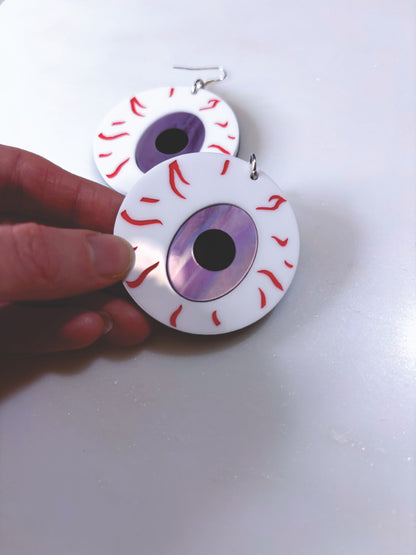 *Sample* Large Eyeball Earrings - Swirly Lilac Marble image 0